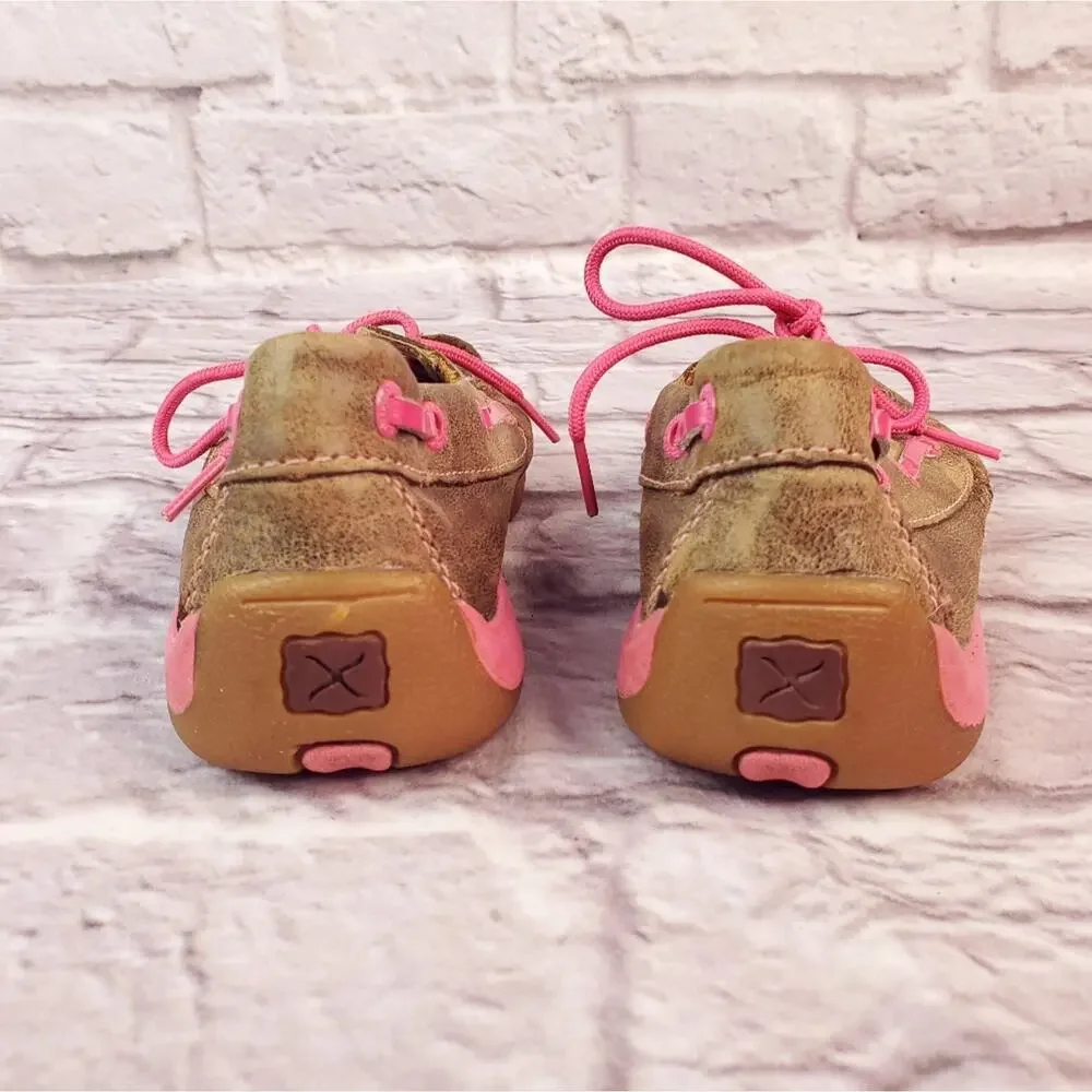 Youth Twisted boots driving bomber moc pink leather shoes size 1 (3t)